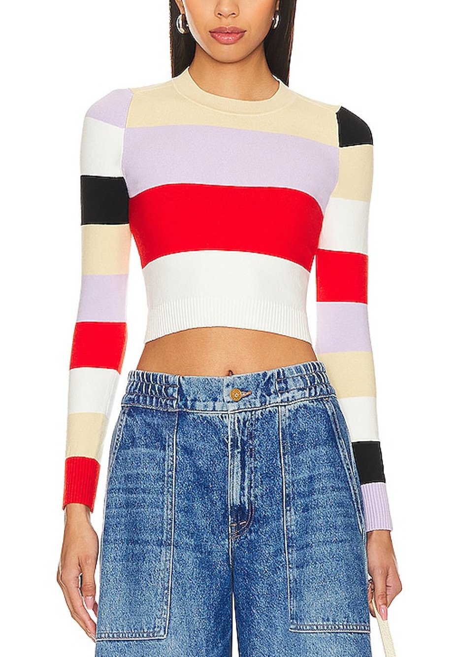Joostricot Bold Multicolor Color Block Intarsia Crop Sweater Size S